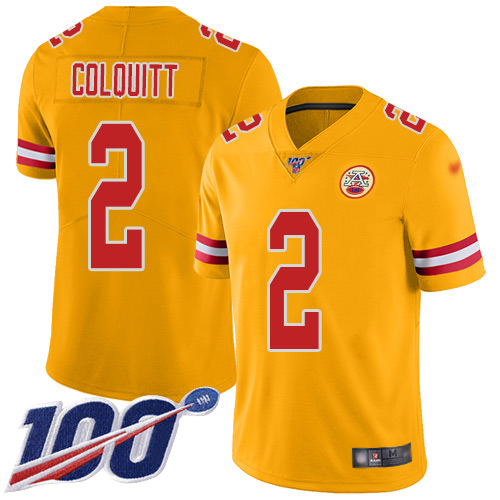 Men Kansas City Chiefs #2 Colquitt Dustin Limited Gold Inverted Legend 100th Season Football Nike NFL Jersey